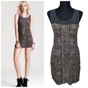 Free People Floral Bodycon Dress Sz Small Black Mini Y2K 00s Textured Grungecore